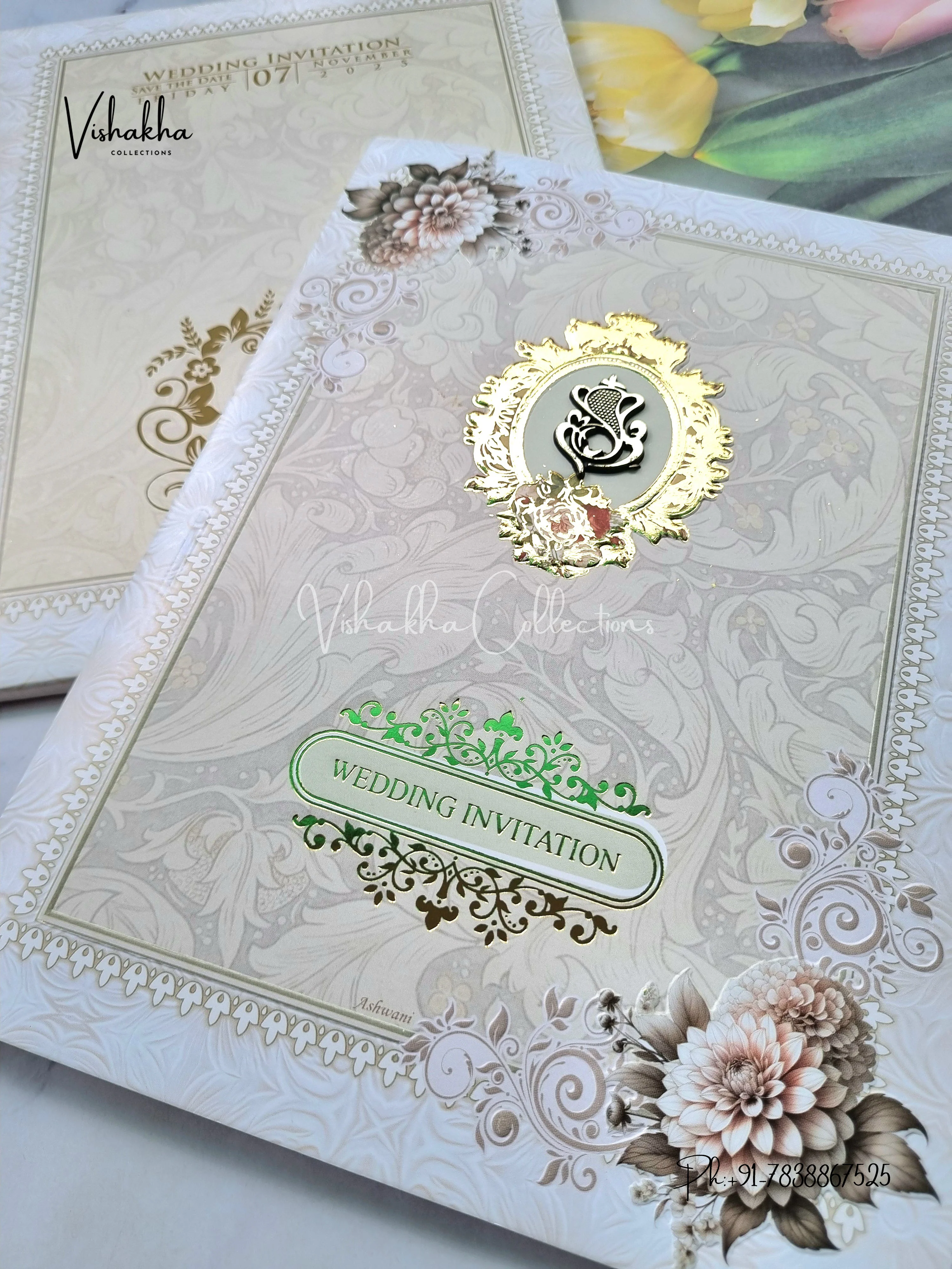 Semi Box Hindu Muslim Christian Sikh Cream Colored invitation Cards NA-1125-145 - Image 2