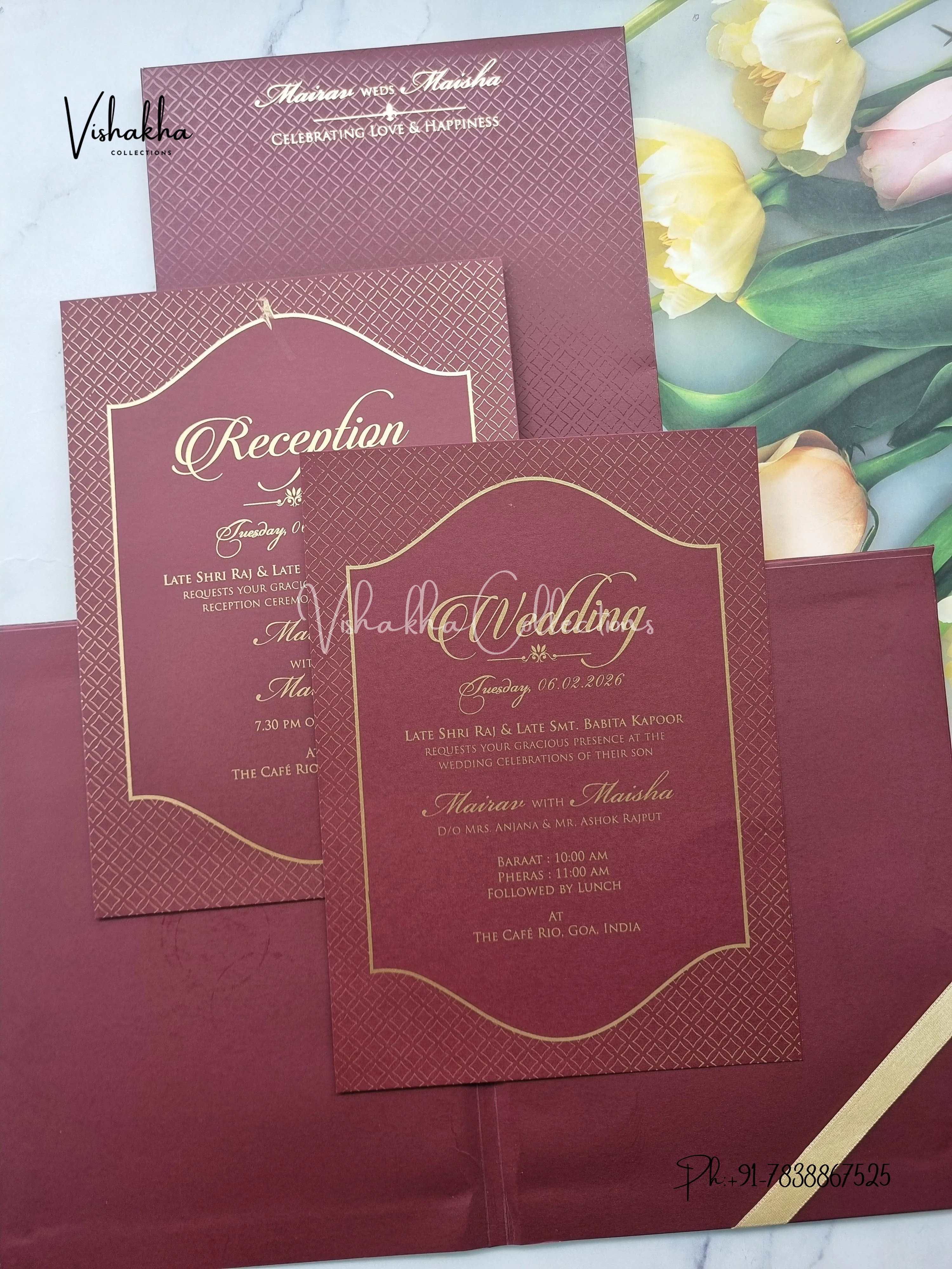 Semi Box Hindu Muslim Christian Sikh Padded wine Colored invitation Cards SK-3540 - Image 3