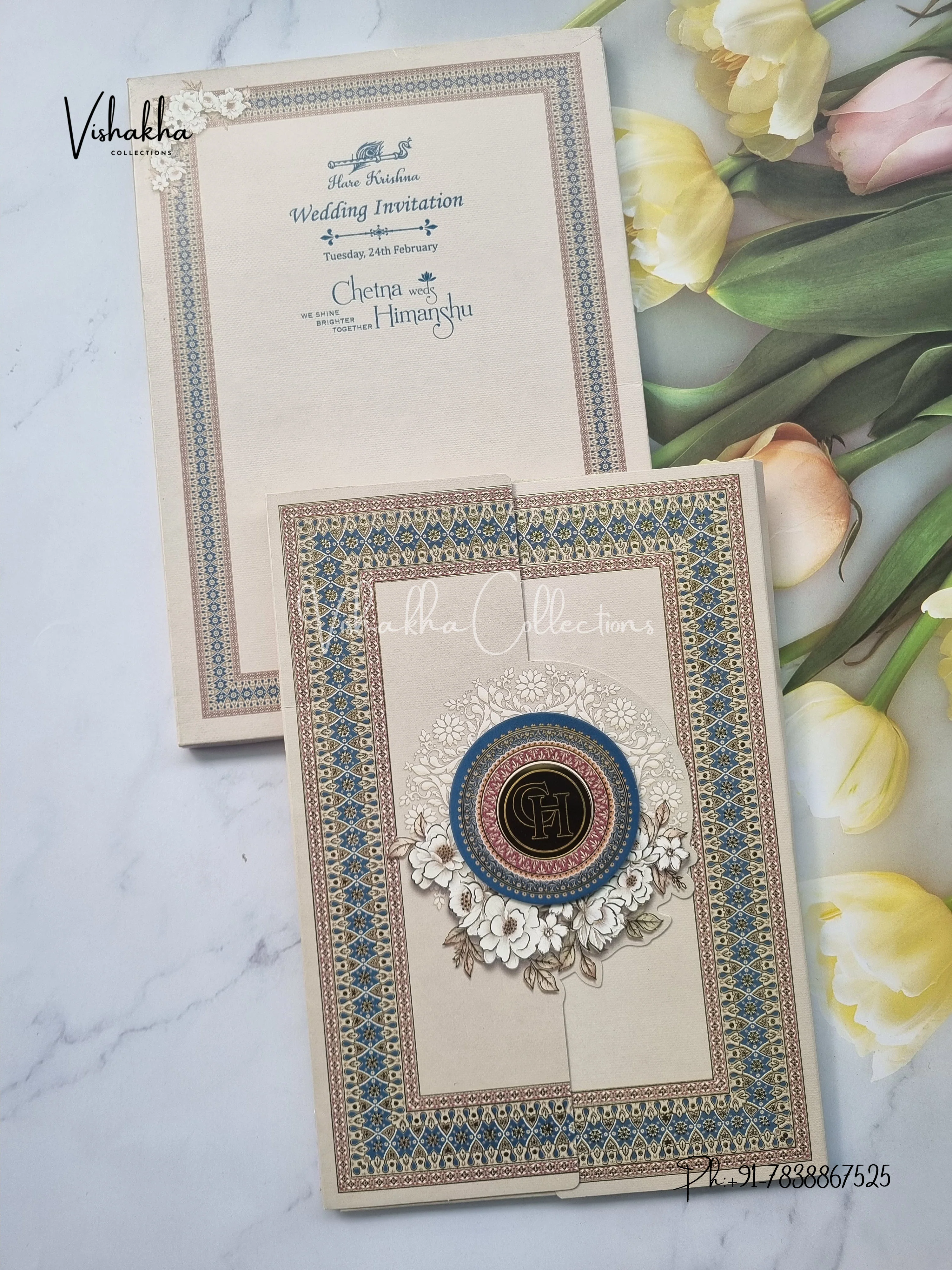 Semi Box Mandala Flower Double Door Hindu Muslim Christian Sikh invitation Cards EJ-5128