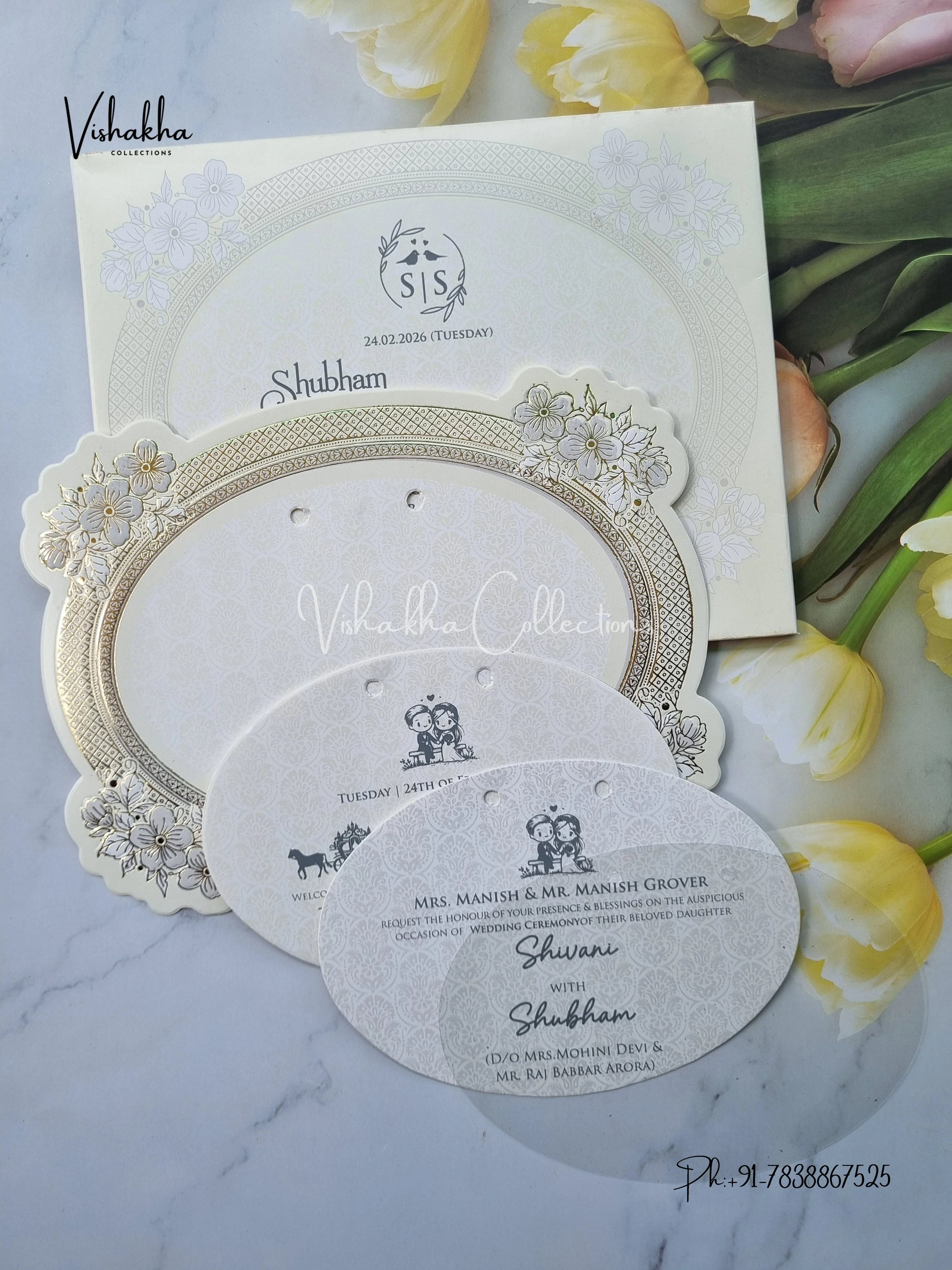 Semi Box White And golden Hindu Muslim Christian Sikh invitation Cards ATS-1789 - Image 3