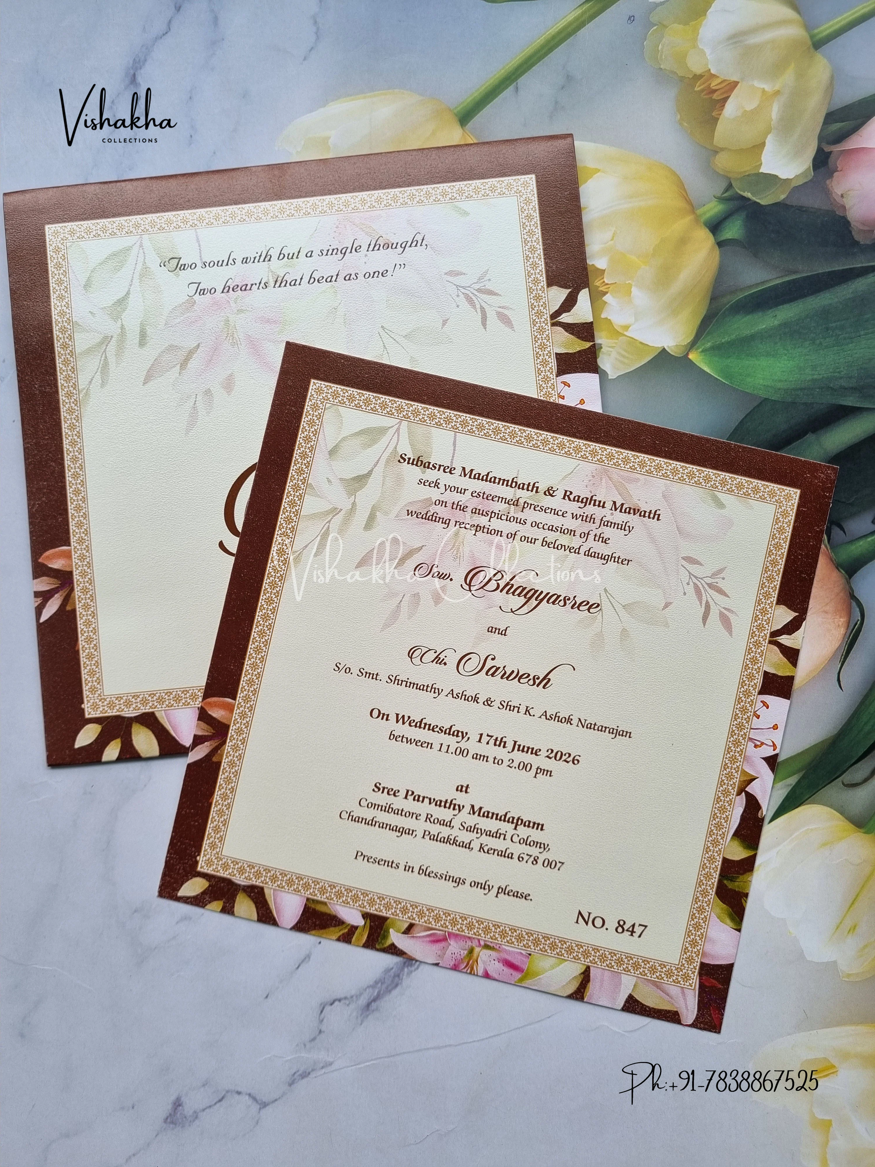 Single Insert Flower Hindu Muslim Christian Sikh Colored invitation Cards LN-847 - Image 3