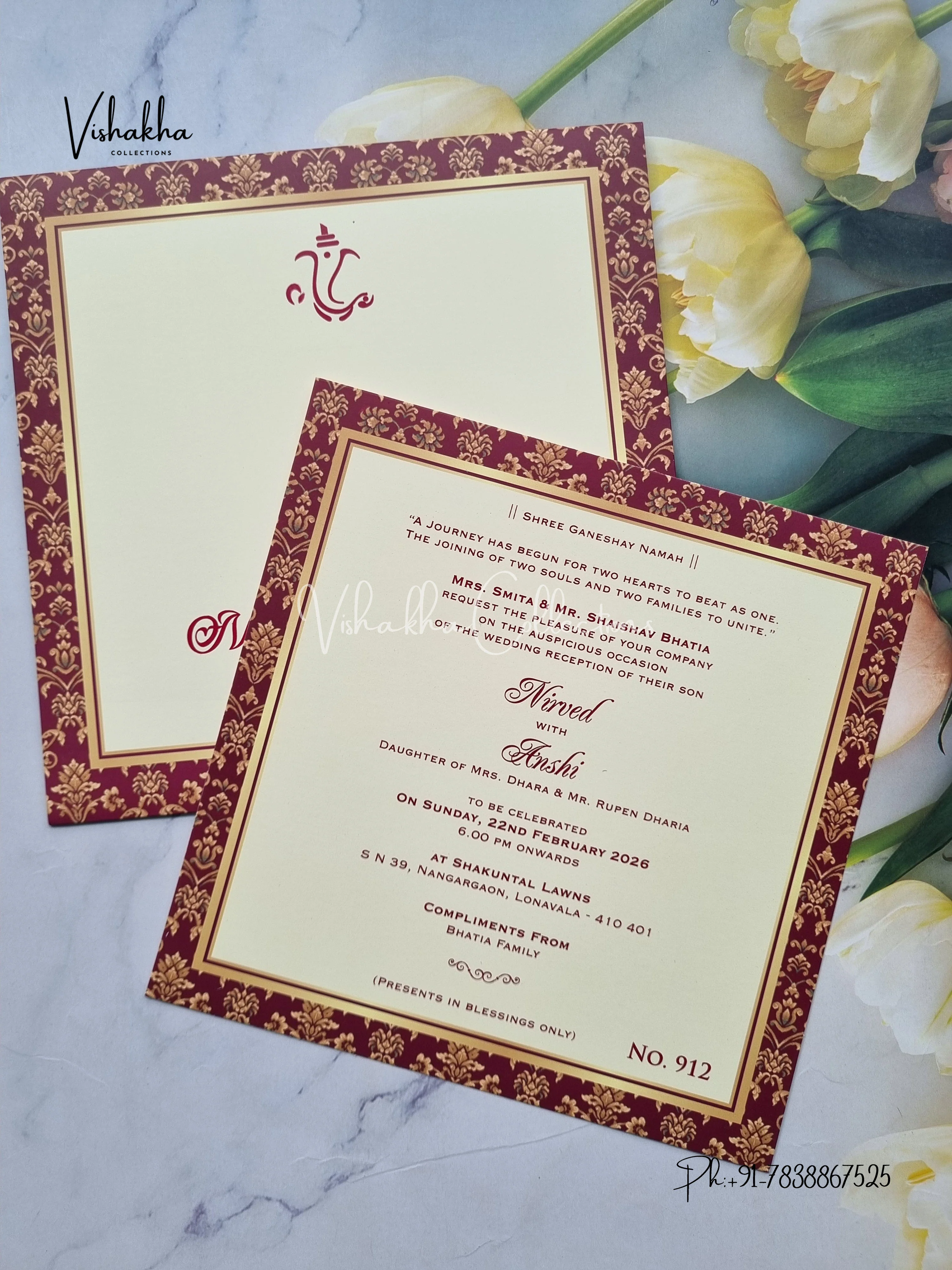 Single Insert Flower Hindu Muslim Christian Sikh Colored invitation Cards LN-912 - Image 3