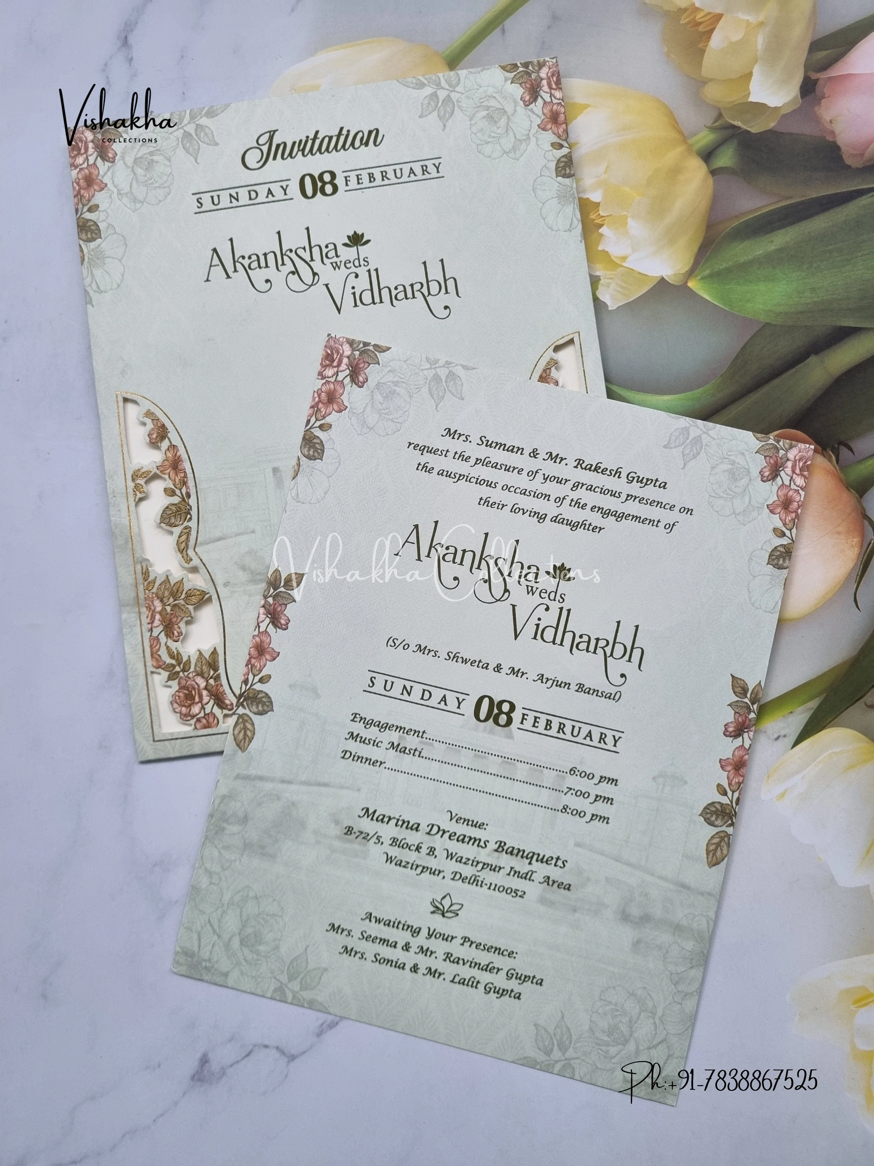 Single Insert Flower Hindu Muslim Christian Sikh invitation Cards EJ-5077 - Image 3