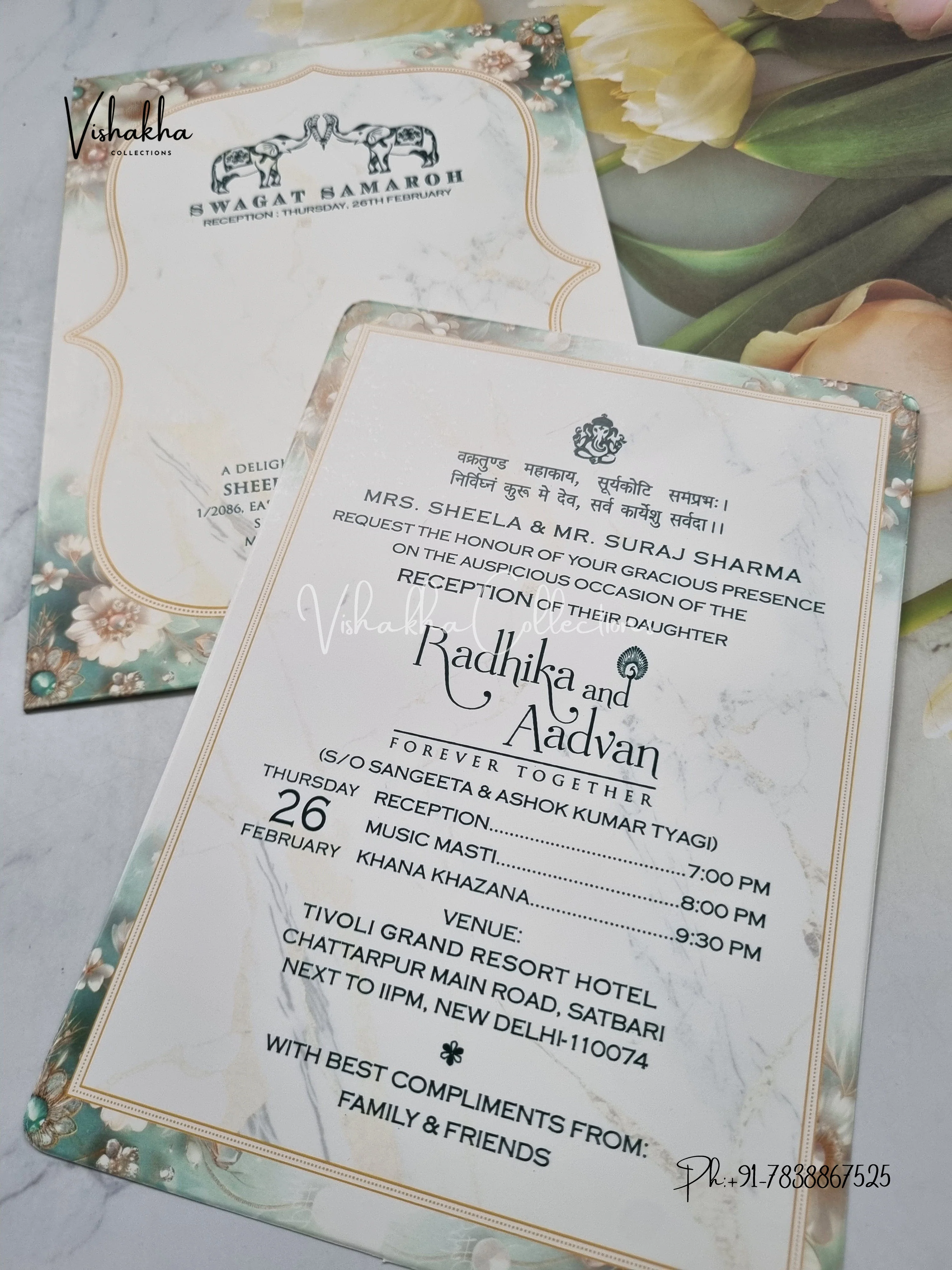 Single Insert Flower Hindu Muslim Christian Sikh invitation Cards EJ-5225 - Image 2