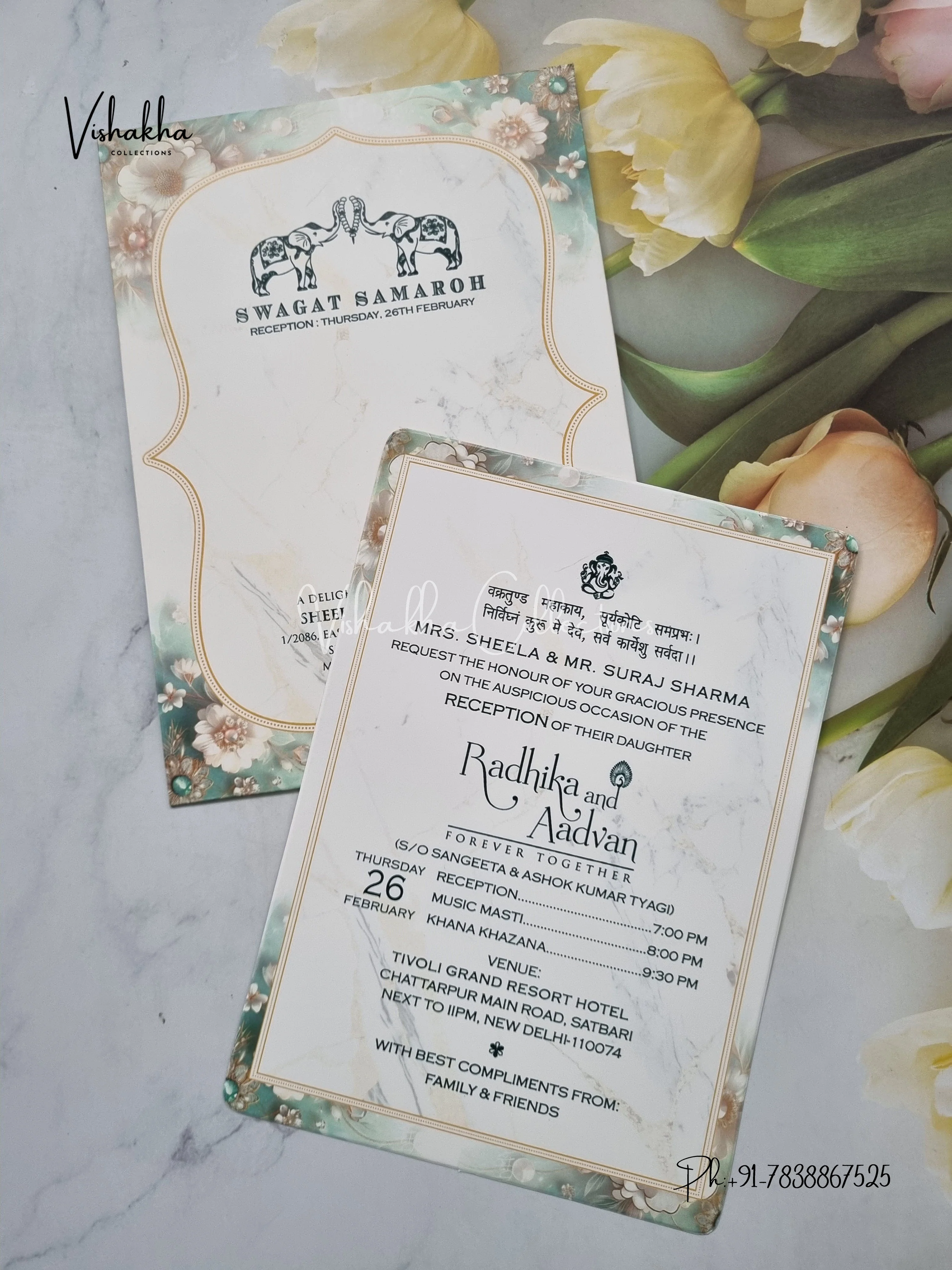 Single Insert Flower Hindu Muslim Christian Sikh invitation Cards EJ-5225 - Image 3
