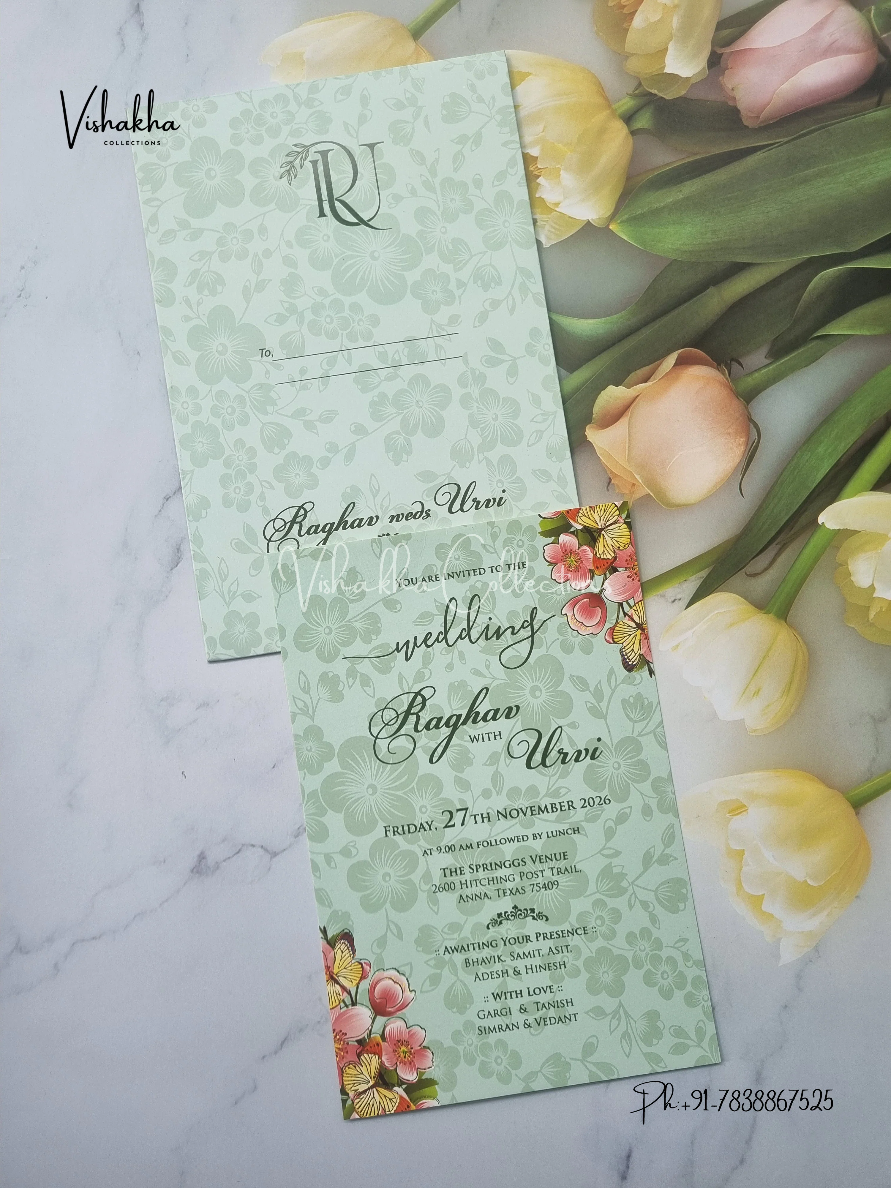 Single Insert Flower Hindu Muslim Christian Sikh invitation Cards VN-S-28