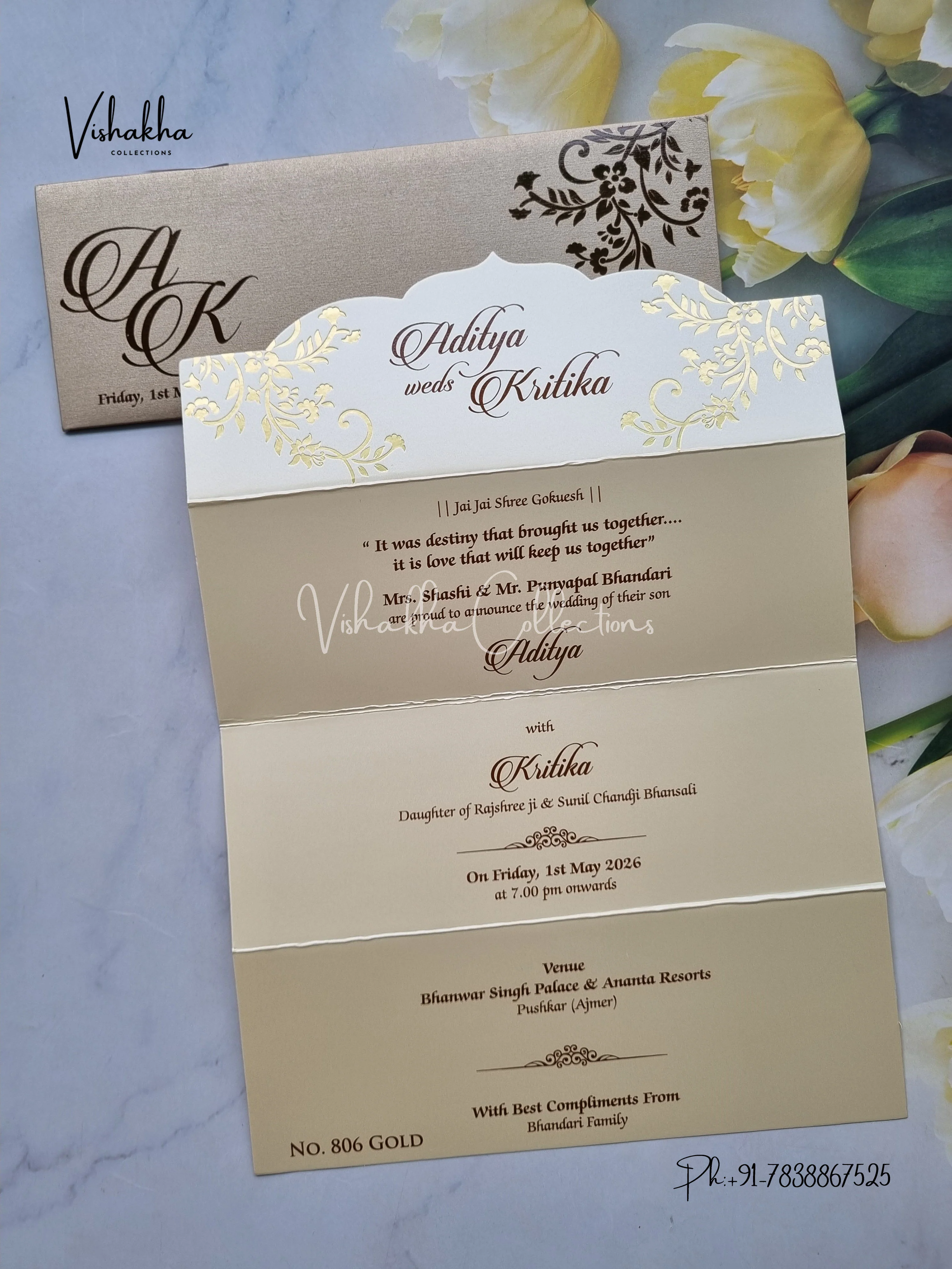 Single Insert Hindu Muslim Christian Sikh Colored invitation Cards LN-806 - Image 3