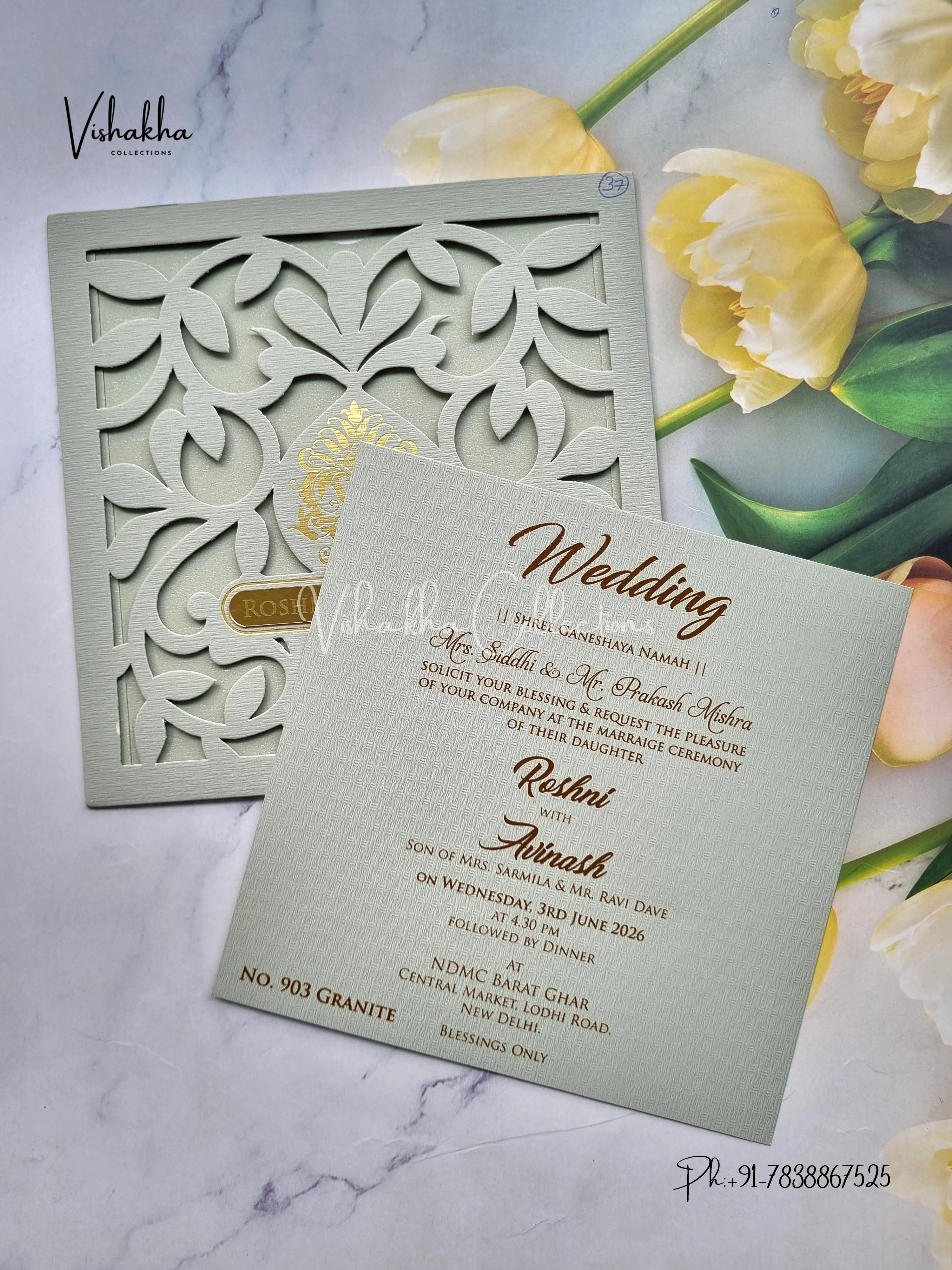 Single Insert Hindu Muslim Christian Sikh Laser Cut Colored invitation Cards LN-903 - Image 3