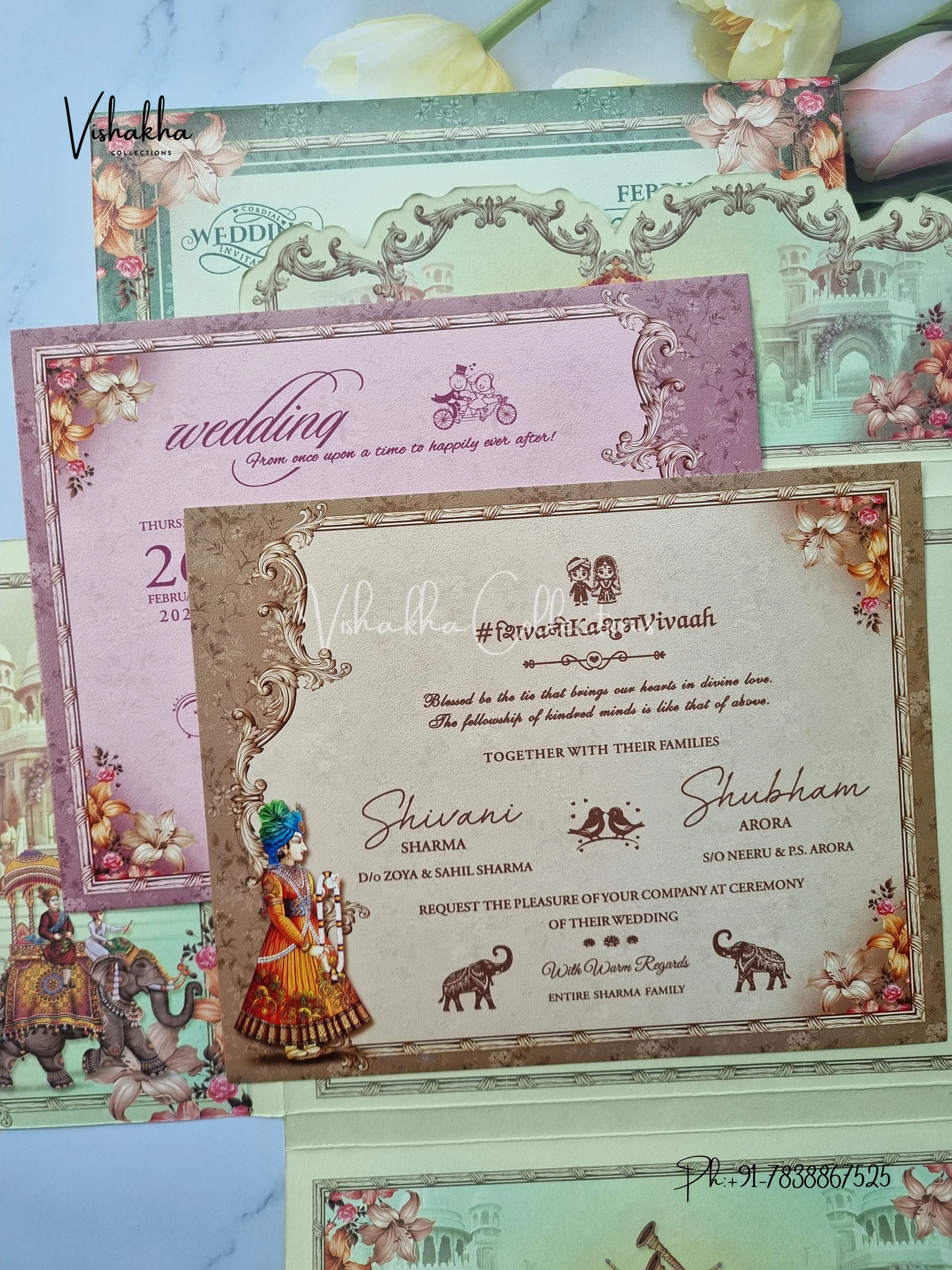 Unique Concept Semi Box Dulah Dulhan Double Door Hindu Sikh invitation Cards ATS-5234 - Image 3
