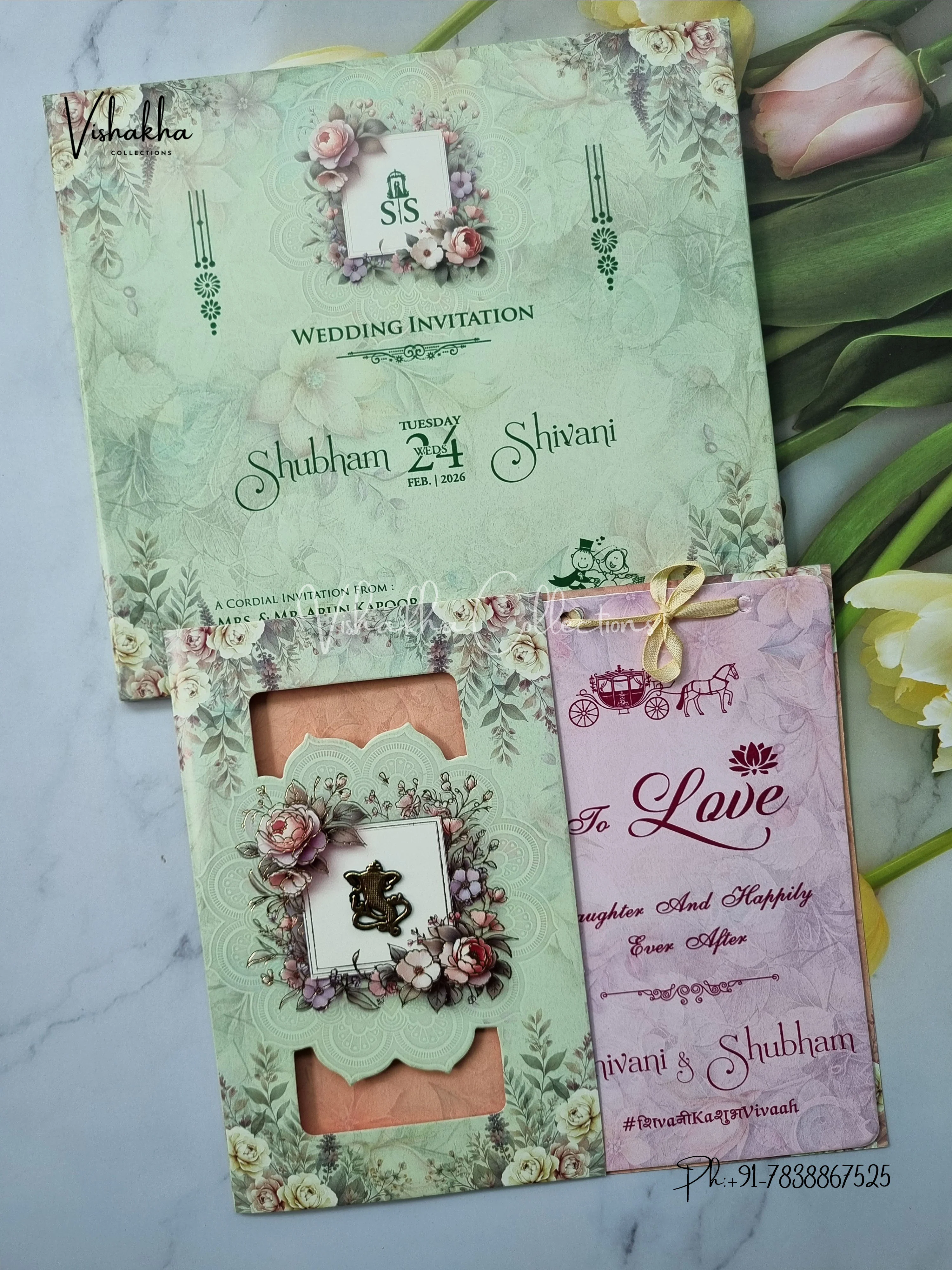 Unique Concept Semi Box Flower Hindu Muslim Christian Sikh invitation Cards ATS-4222
