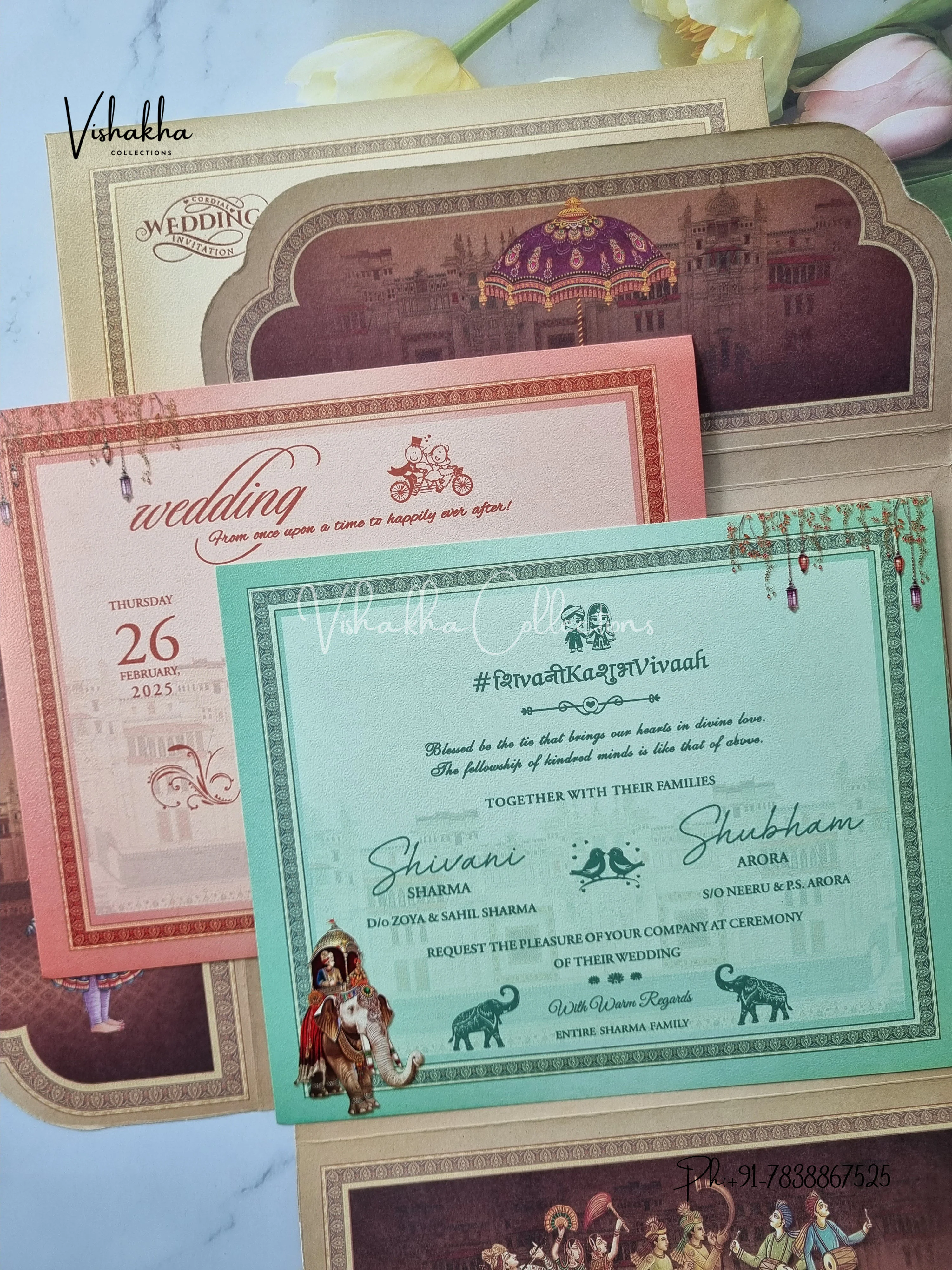 Unique Concept Semi Box Hathi Dulah Dulhan Double Door Hindu Sikh invitation Cards ATS-5235 - Image 3