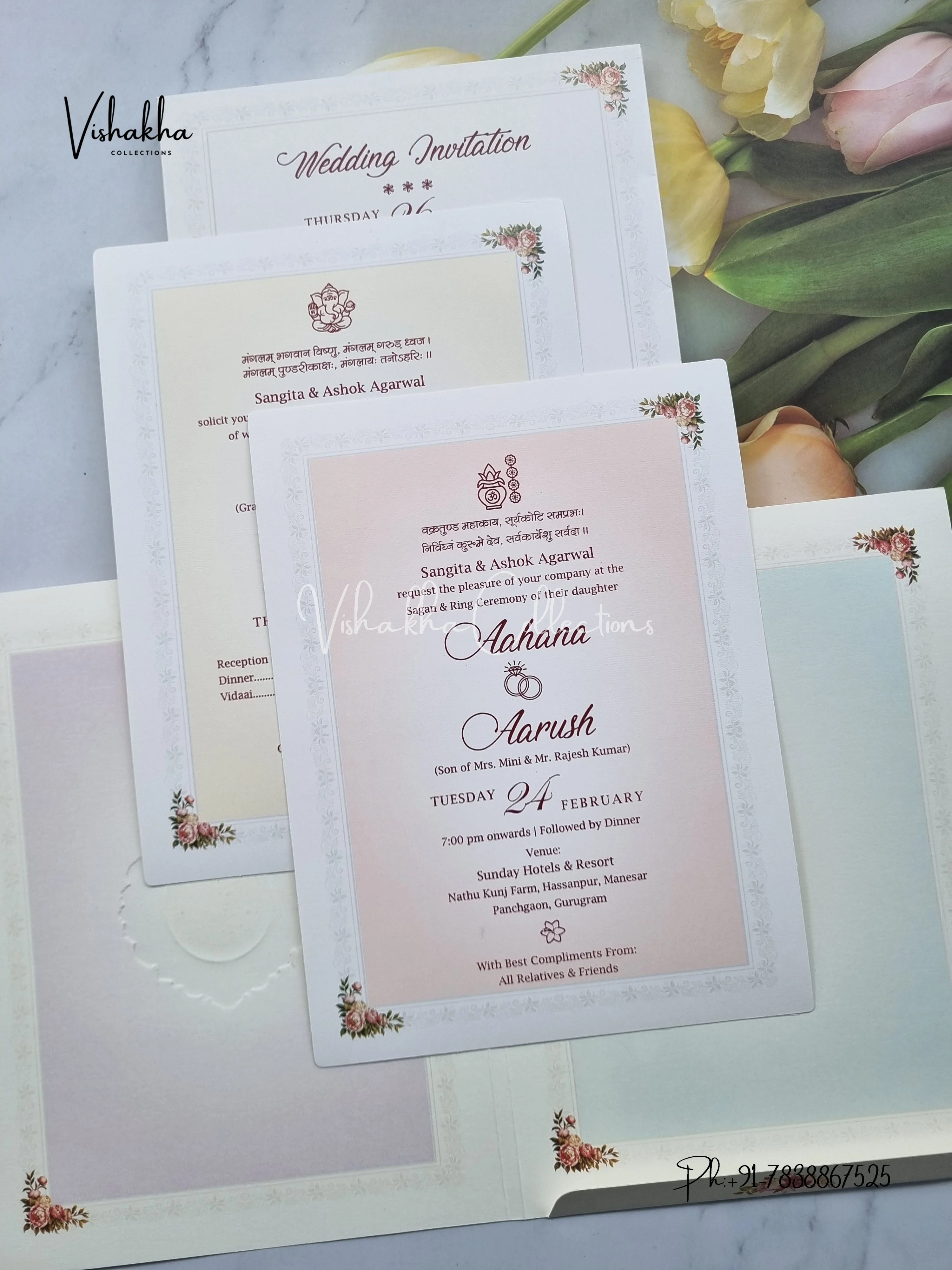 White And golden Hindu Muslim Christian Sikh invitation Cards EJ-5106 - Image 3